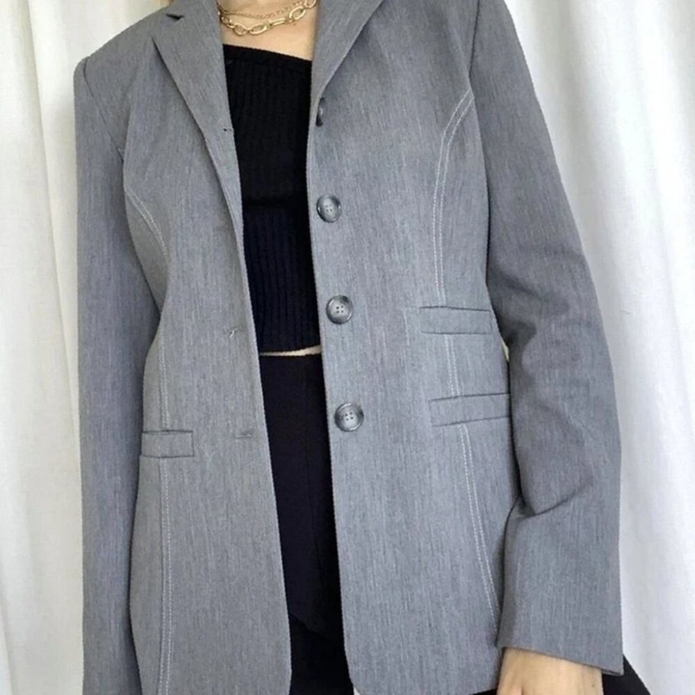 gray long sleeve slim blazers Boho chic jackets